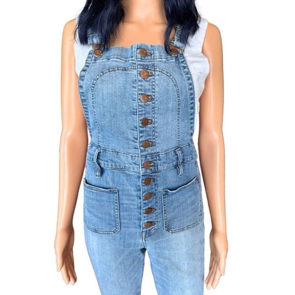Madewell Button Front Denim Jeans Overalls Straight Leg - Picture 2 of 6